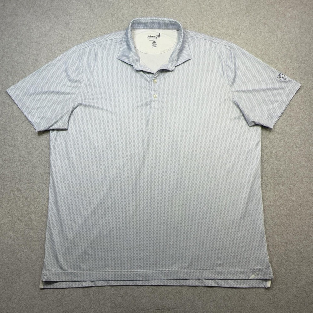 Johnnie-O Polo Shirt Mens XL Blue Lake Geometric Golf Performance Stretch UPF 50